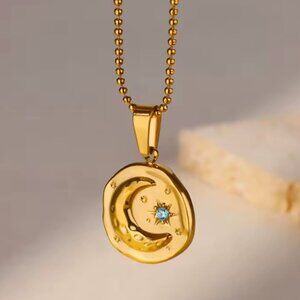 14K Gold Filled Blue Zircon Star Moon Necklace
